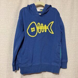 Mini Boden Kids Pullover Hoodie, Blue and Yellow Fish Skeleton Sweatshirt, 7-8Y